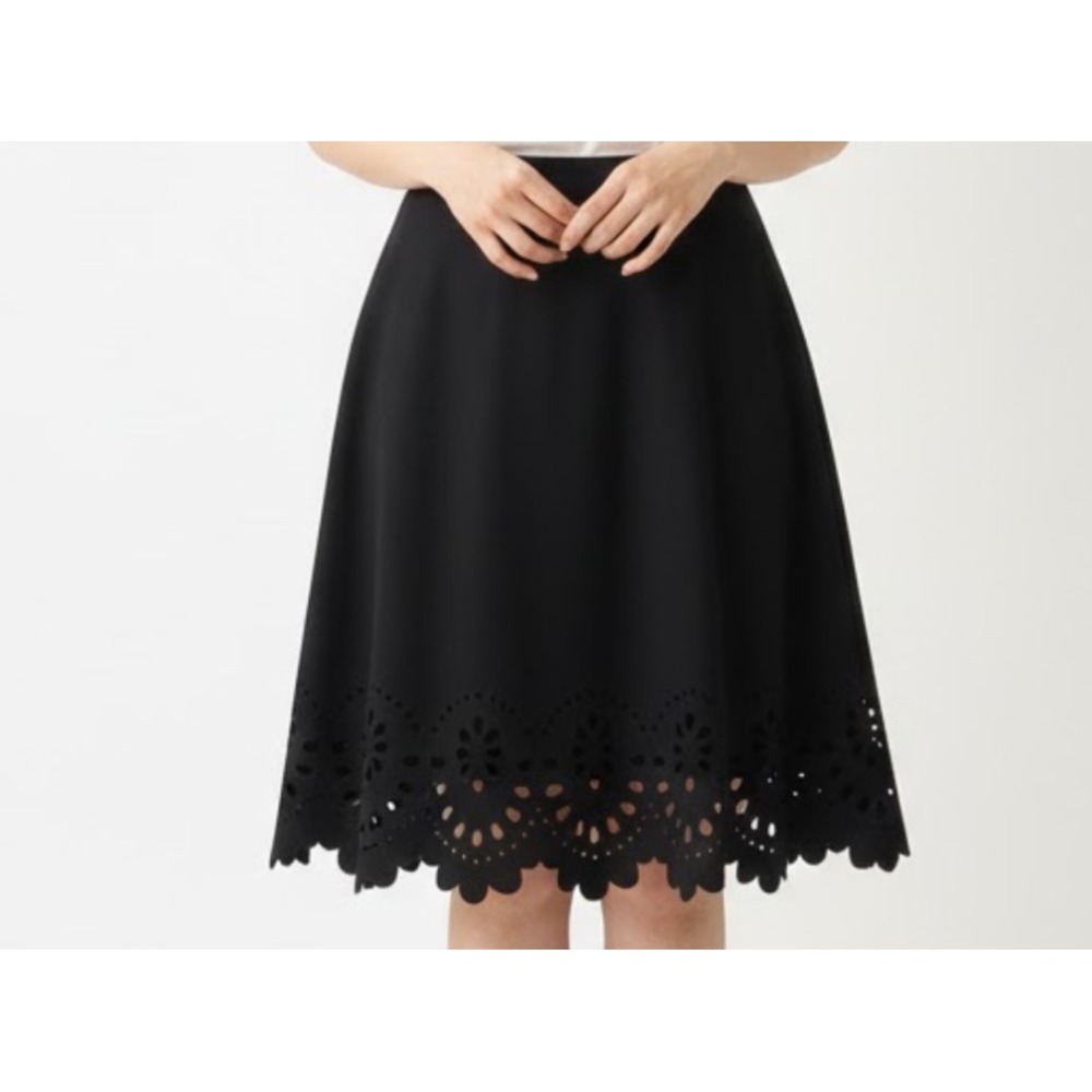 Spense Black A-Line Skirt with Scalloped Laser-Cut Hem Detail